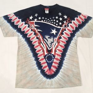 Vintage Patriots NFL New England Casual Football V Tie-Dye Stars & Stripes Shirt